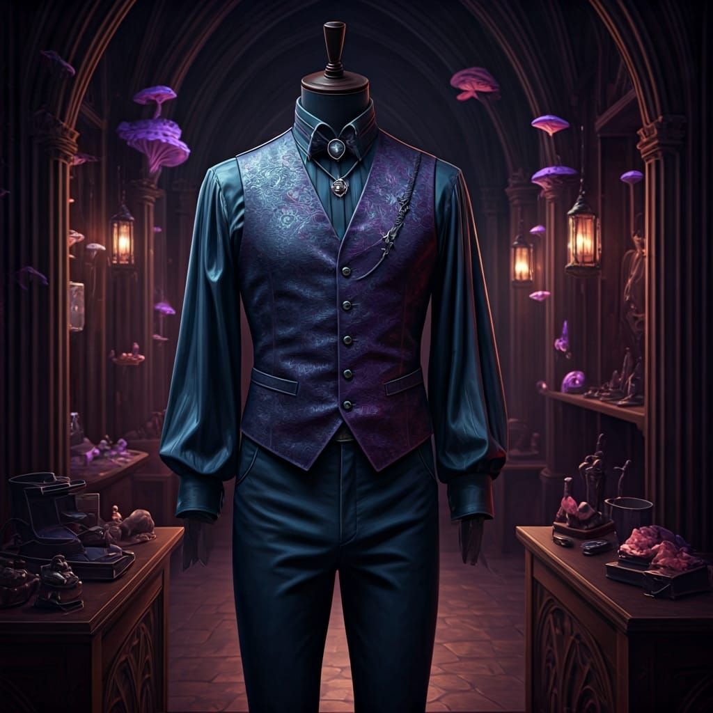 Drow Evening Costume on Mannequin in Dark Boutique