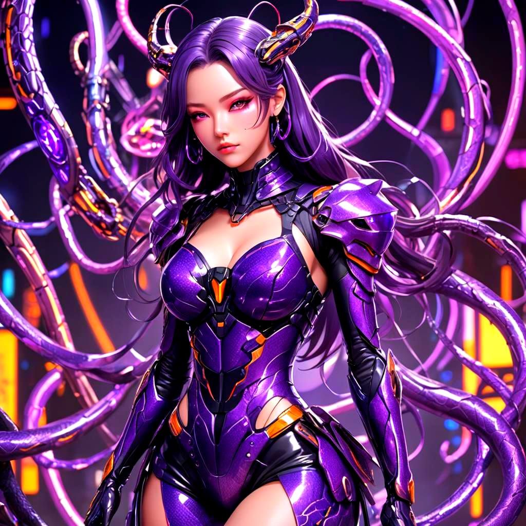 Cybernetic Supervillainess in Purple Snake Costume