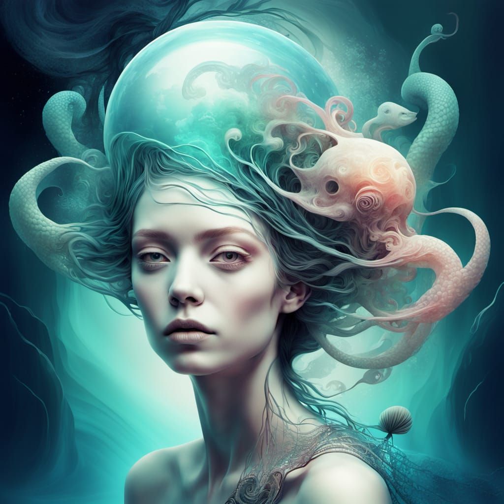 Surreal Siren Woman in Digital Art with Double Exposure and ...