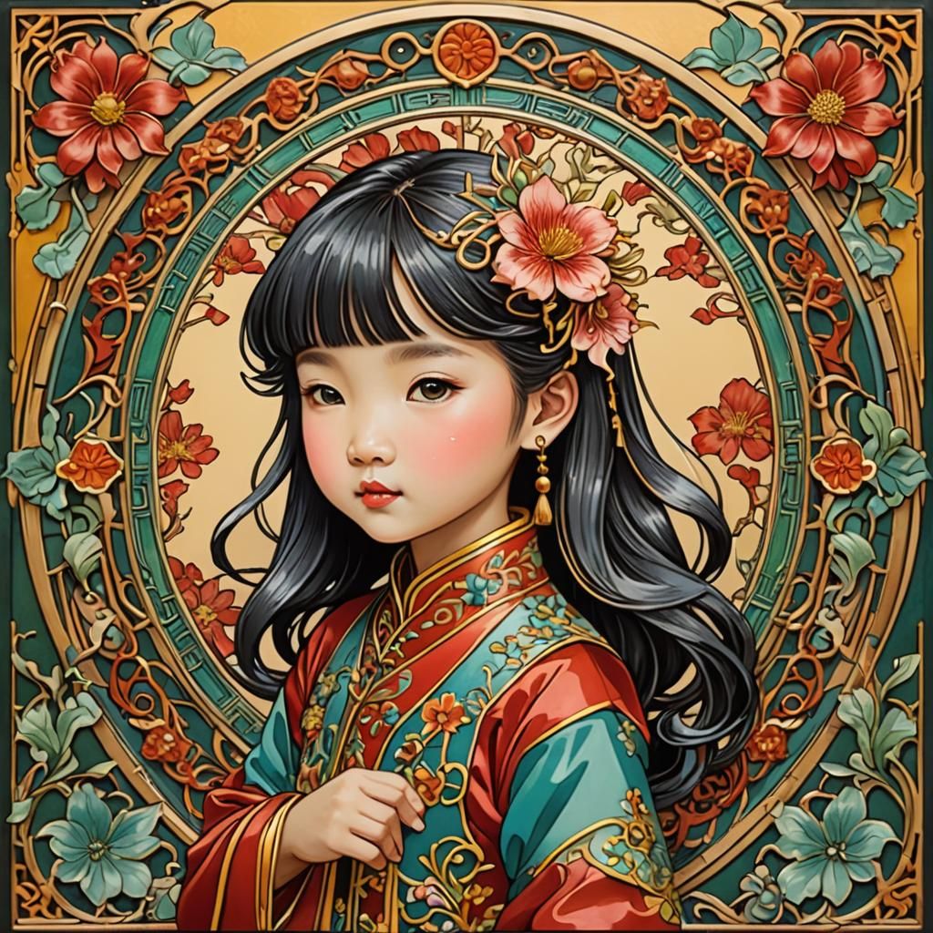 Art Nouveau Portrait of a Chinese Girl
