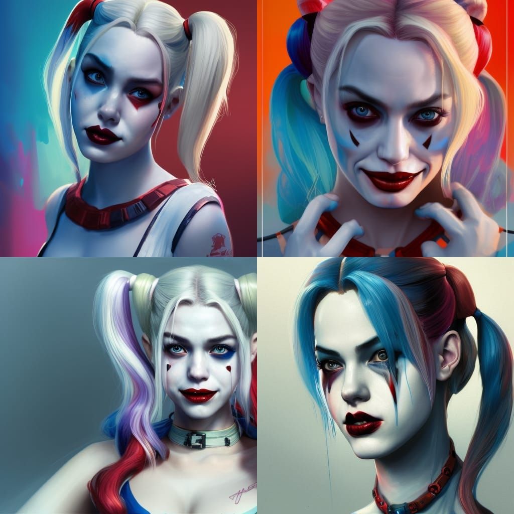 Harley Quinn Portrait in Art Nouveau Style