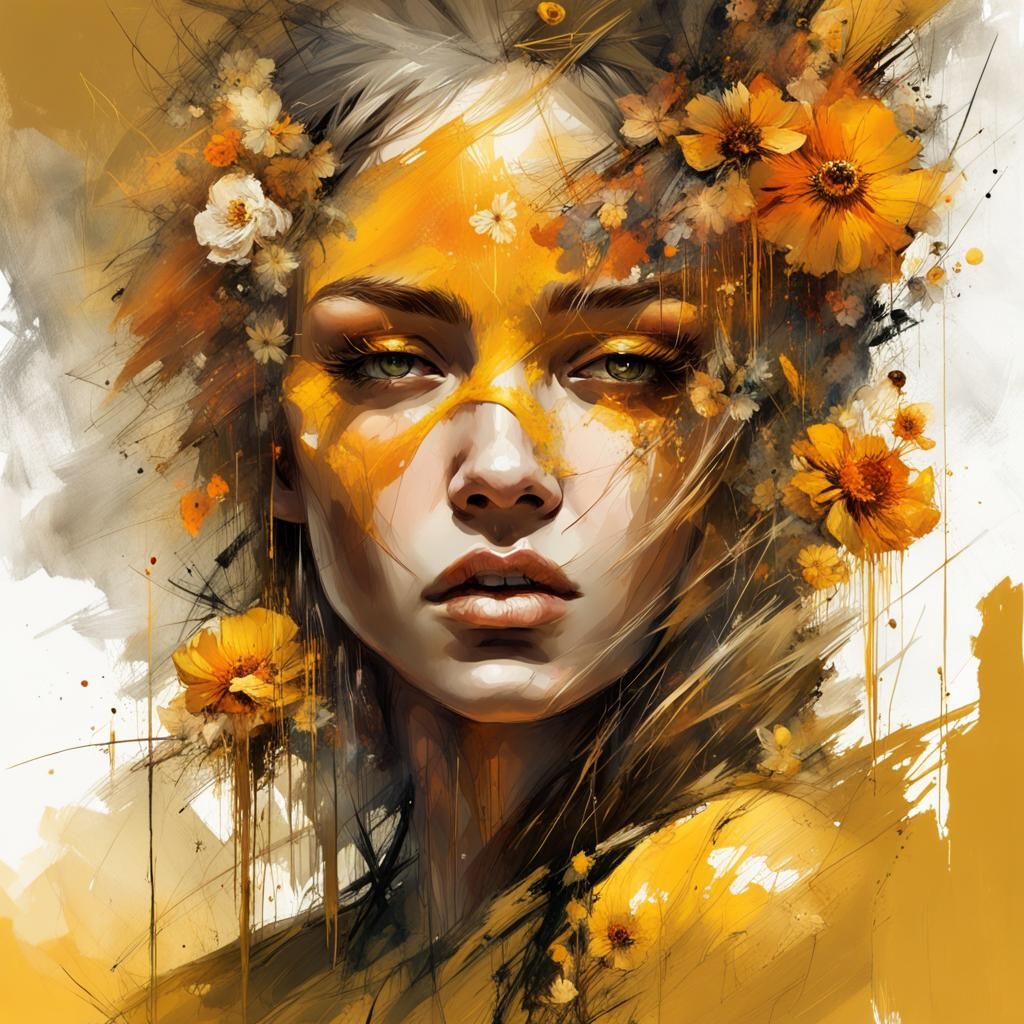 Citrine Girl Geode Crystal Sun in Detailed Painting