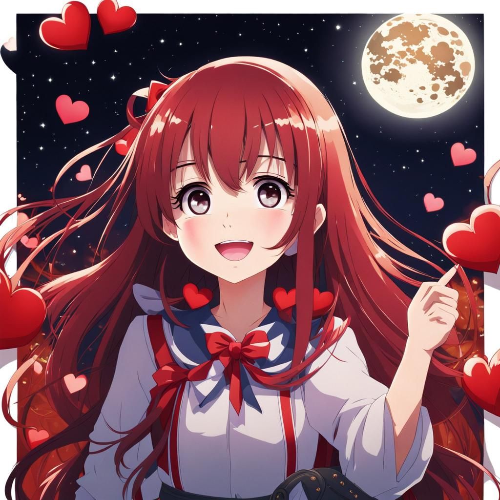 Anime Girls Smiling Under a Shining Moon