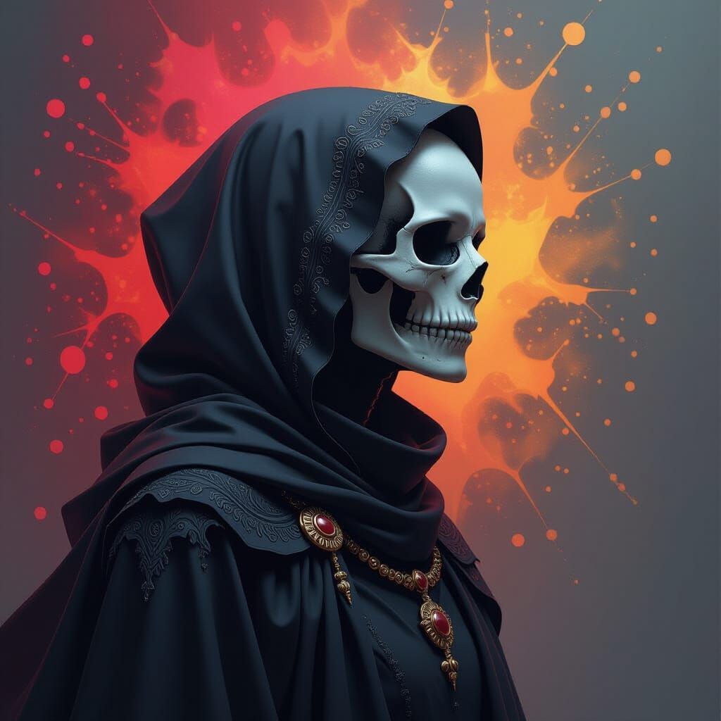 Regal Servant of Death in Hyperrealistic Splash Art Style