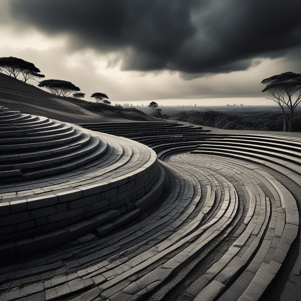 Surreal Sydney Landmark in Hyper-Realistic Charcoal Drawing