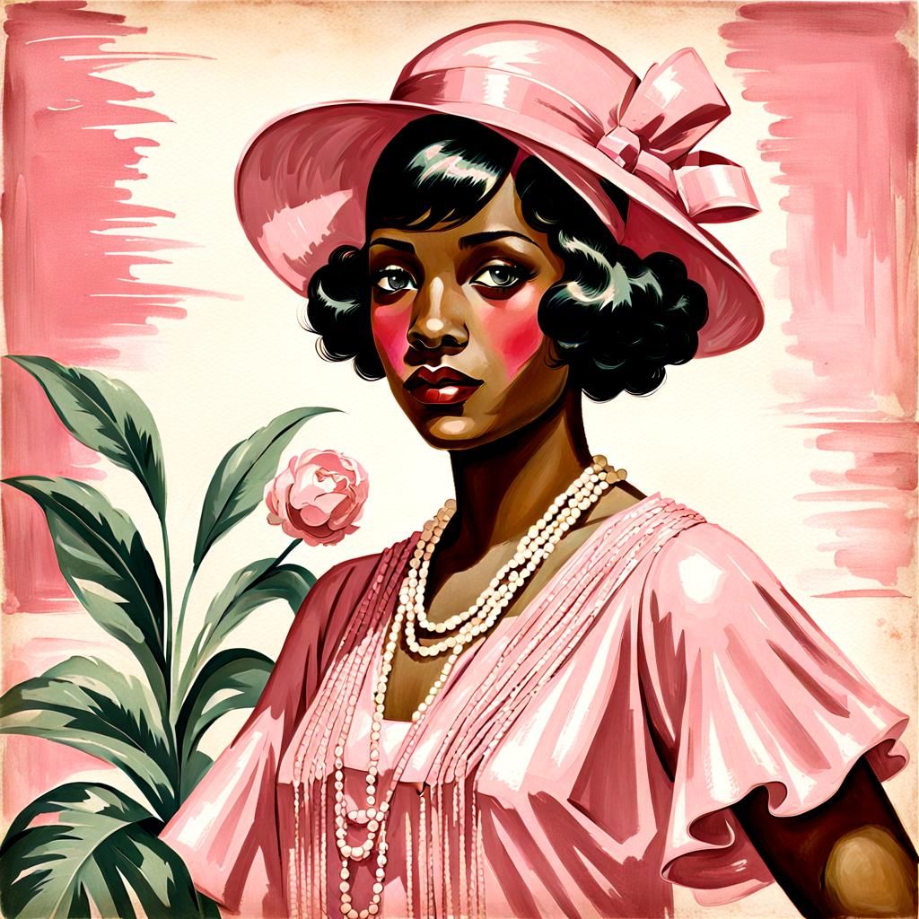 Black Girl in Pink Dress, Vintage Portrait