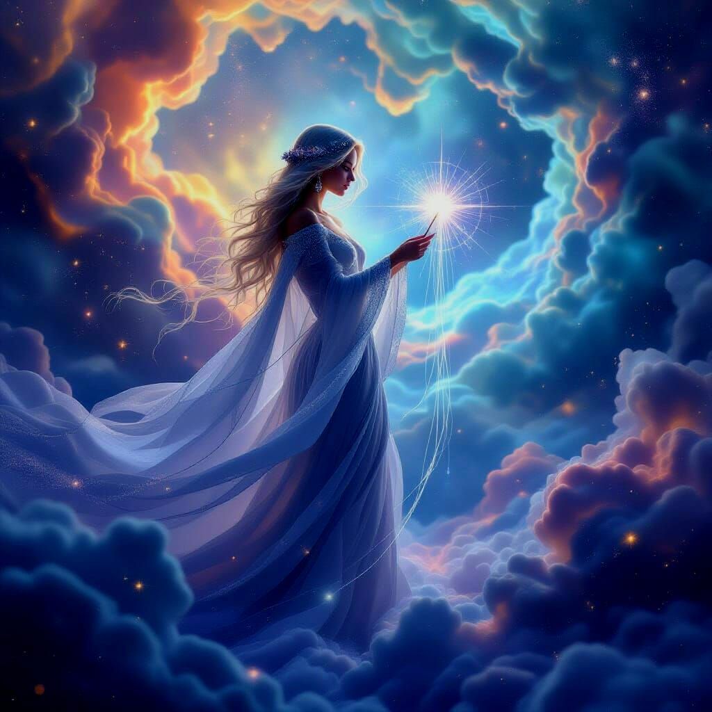 Ethereal Dream Weaver Amidst Cosmic Nebulae