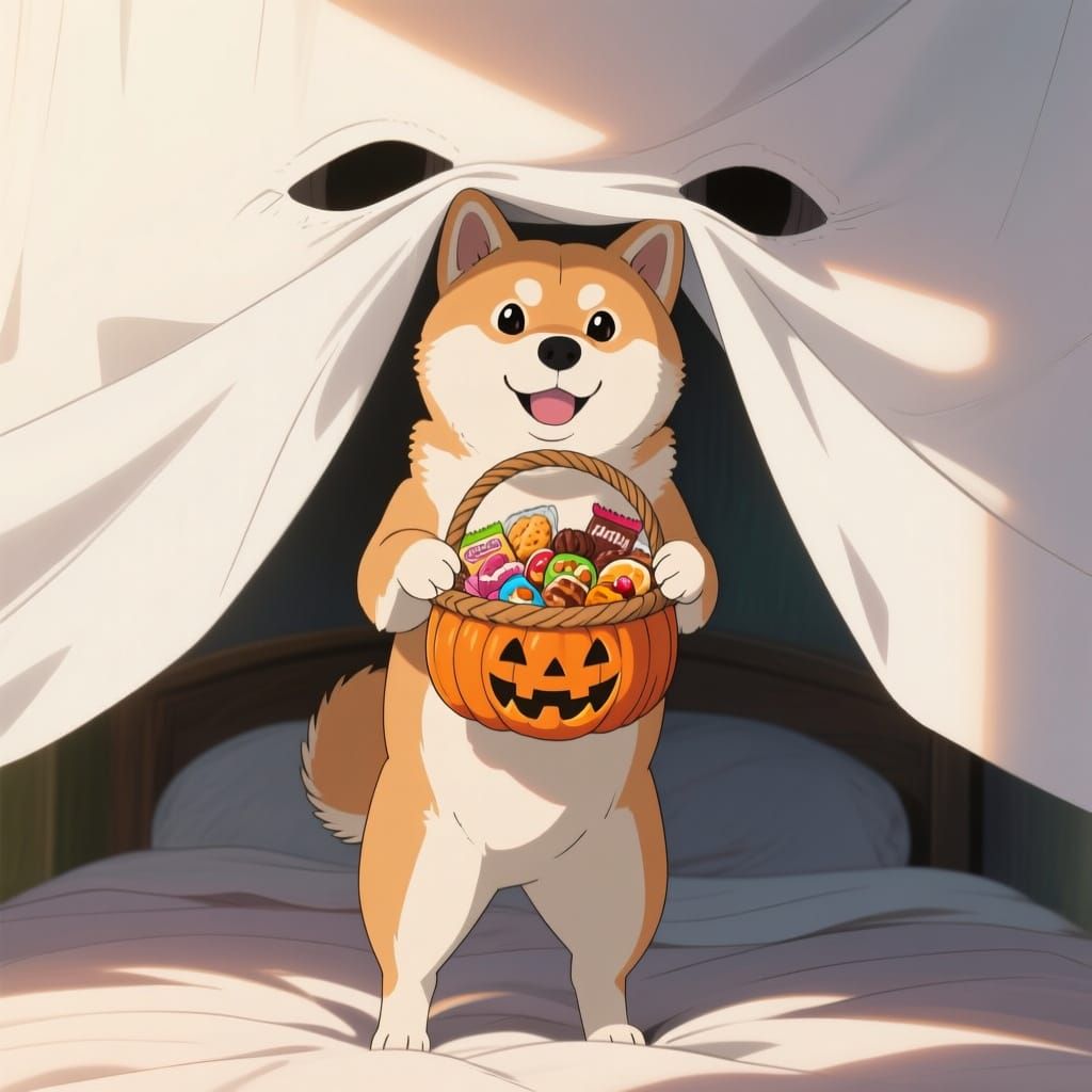 Shiba Inu Ghost Costume With Treat Basket