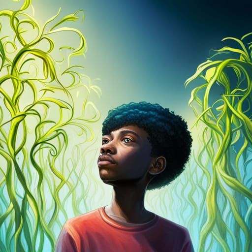 Child in Beanstalk Room: Hyperrealistic Concept Art