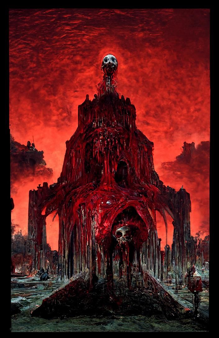 Horrific Castle of Blood and Bone in Dark Fantasy Style