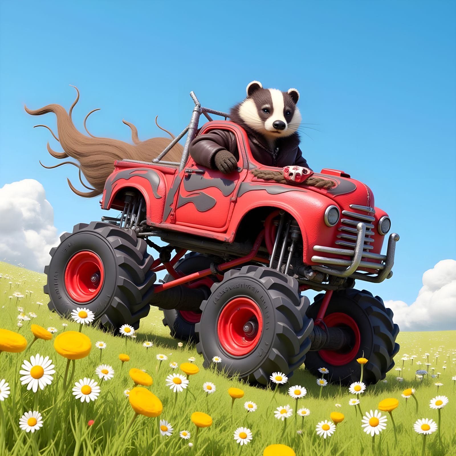 Grumpy Badger Drives Monster Truck in 3D Style