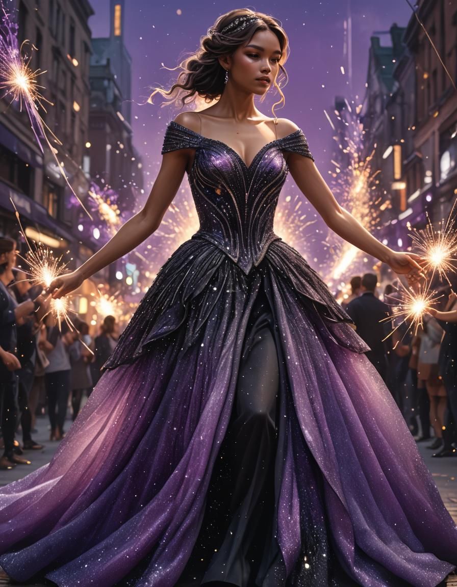 Beaded Ombre Ballgown with Sparks, Hyperdetailed Portrait