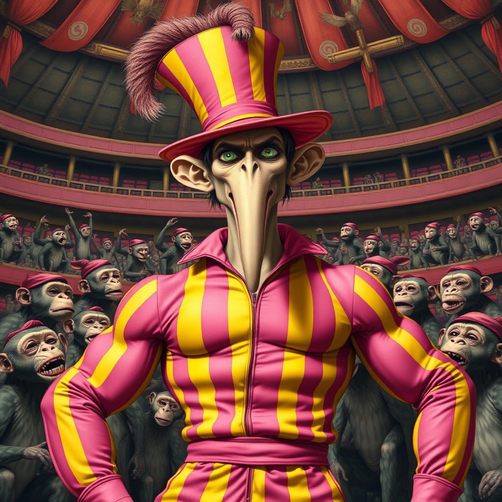 Surreal Boy with Monkeys in Burtonesque Style