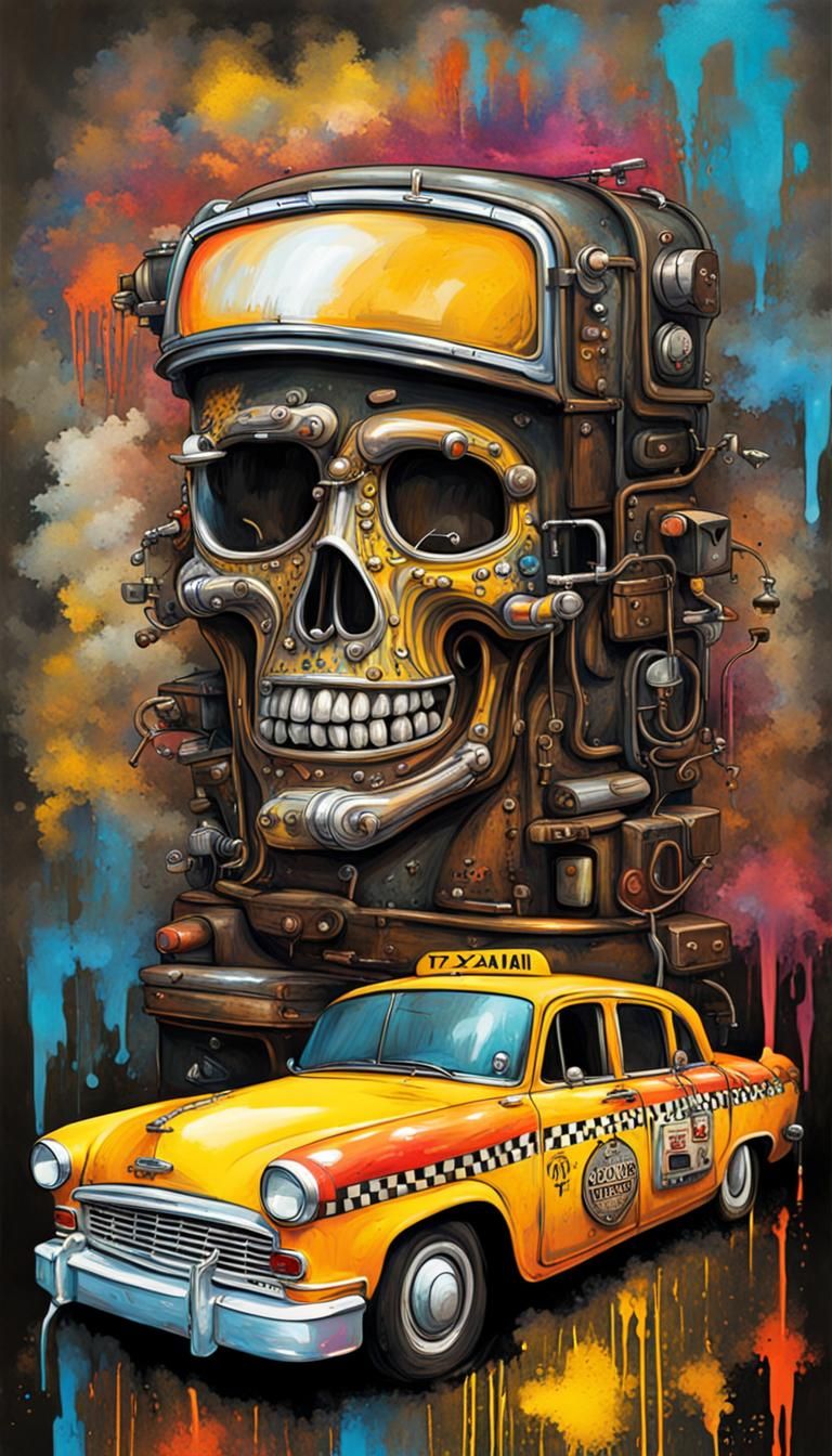 Checker Cab Fusion: Steampunk Graffiti Art