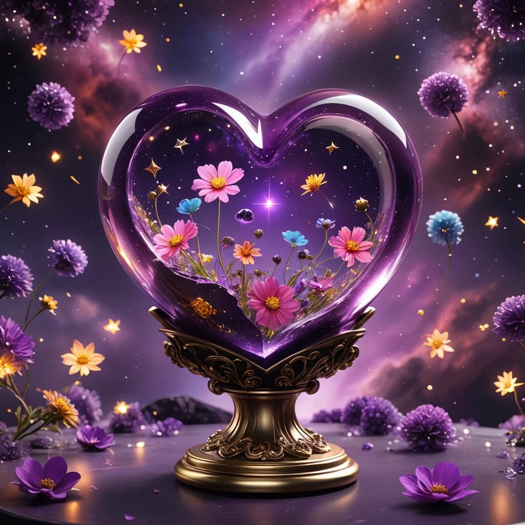 Enchanted Heart Phial with Cosmos in Space