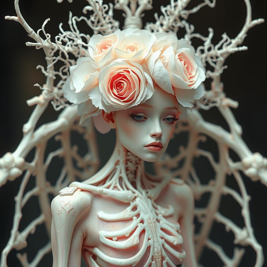 Ethereal Gothic Goddess in Delicate Rose-Inspired Armor with...