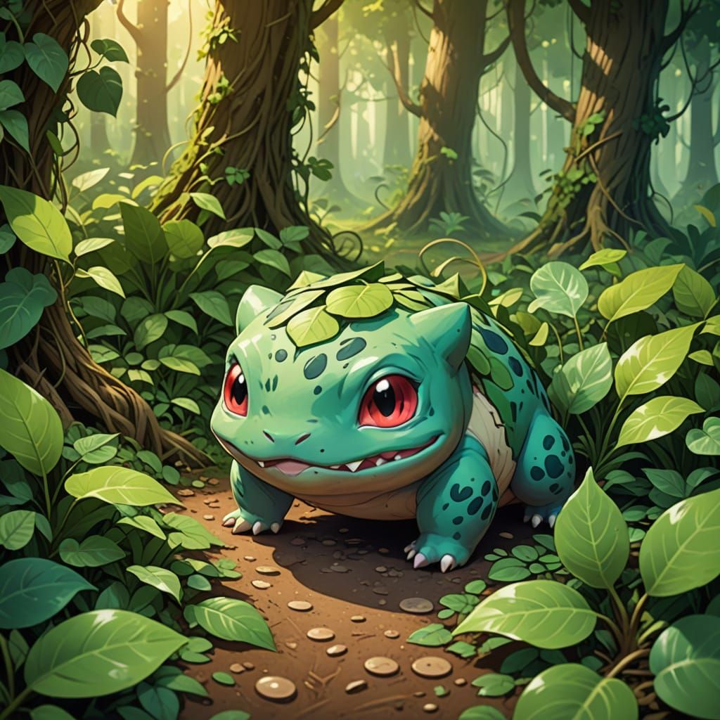 Vibrant Bulbasaur in a Lush Forest