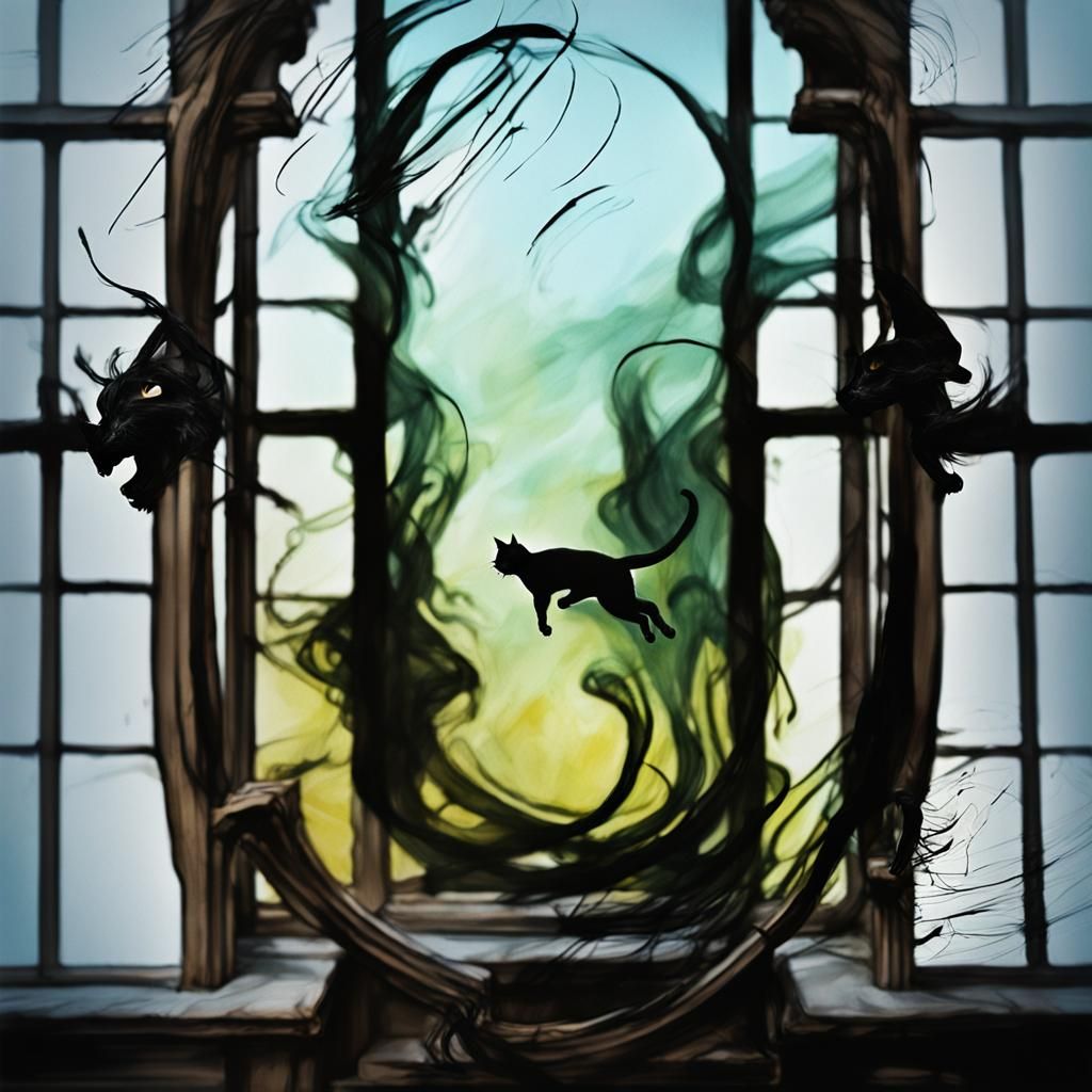 Dynamic Black Cat in Motion: Mixed Media Photography