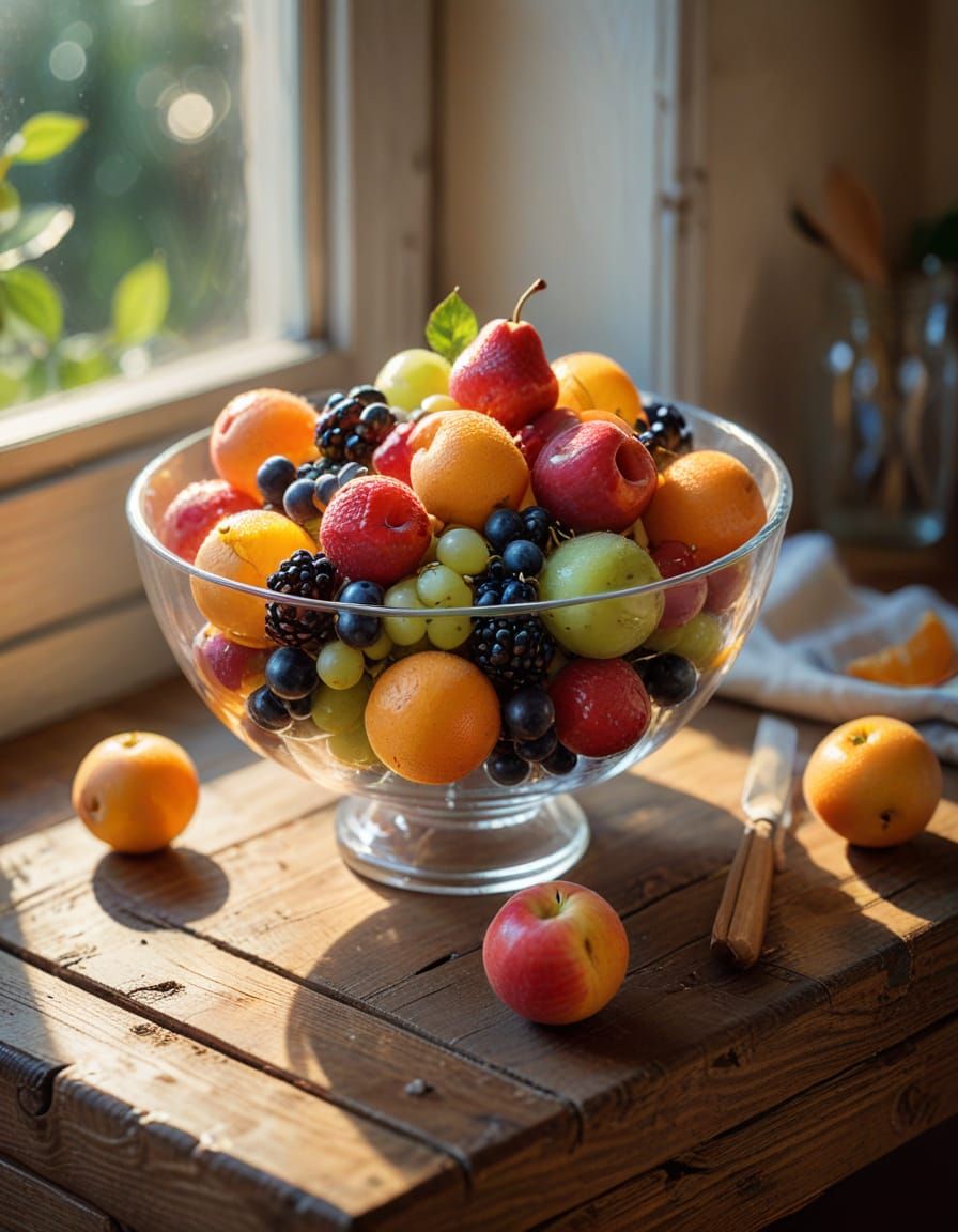 Fresh Fruit in an Impressionist Glass Bowl