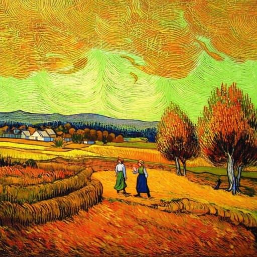 Autumn Landscape in Van Gogh Style Batik Painting