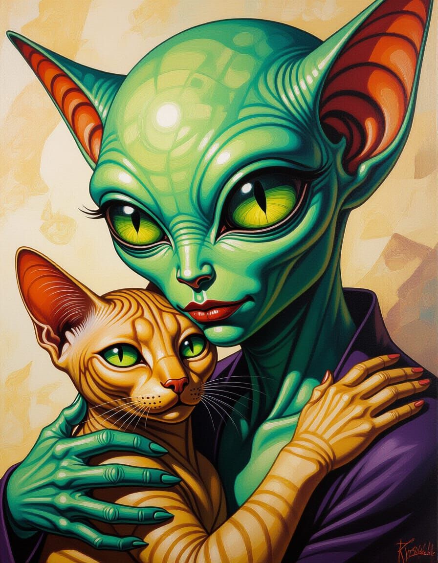 Surreal Martian Portrait with Sphinx Cat