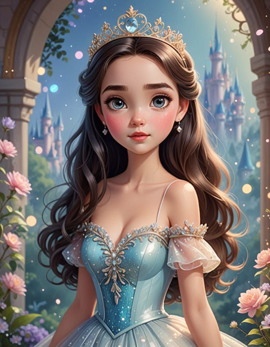 Fairytale Princess with Sparkling Eyes in Disney Style
