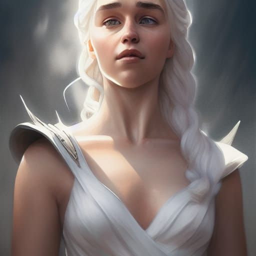 Portrait of a Woman in White Dress, Art Nouveau Style