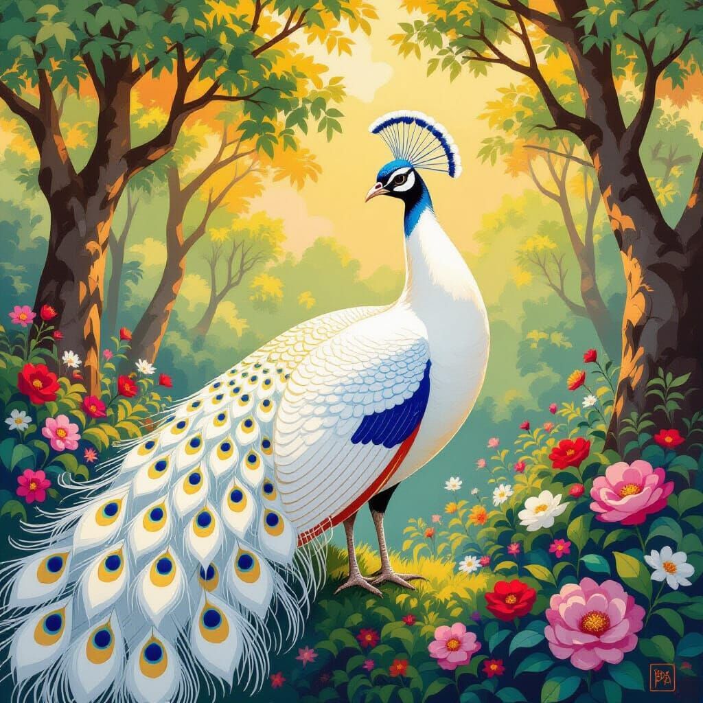White Peacock in Pop Art Style