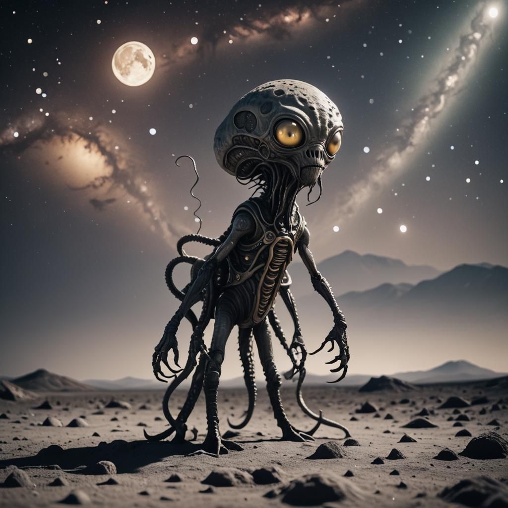 Alien with Tentacles on the Moon
