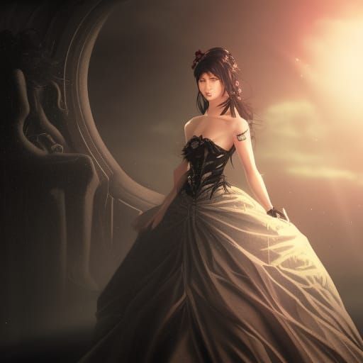 Victorian Woman in Black Ball Gown