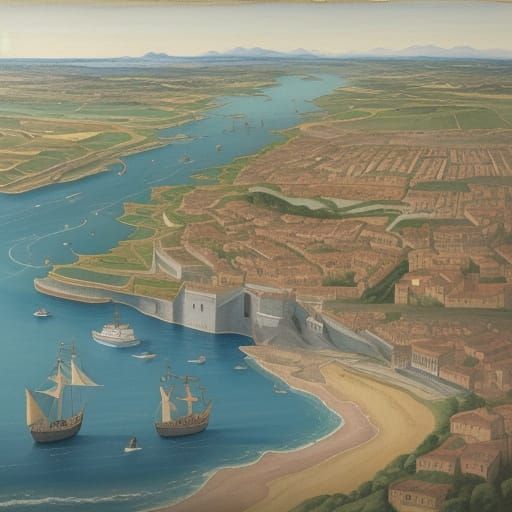 Historical Gouache Painting of Portus Pisanus