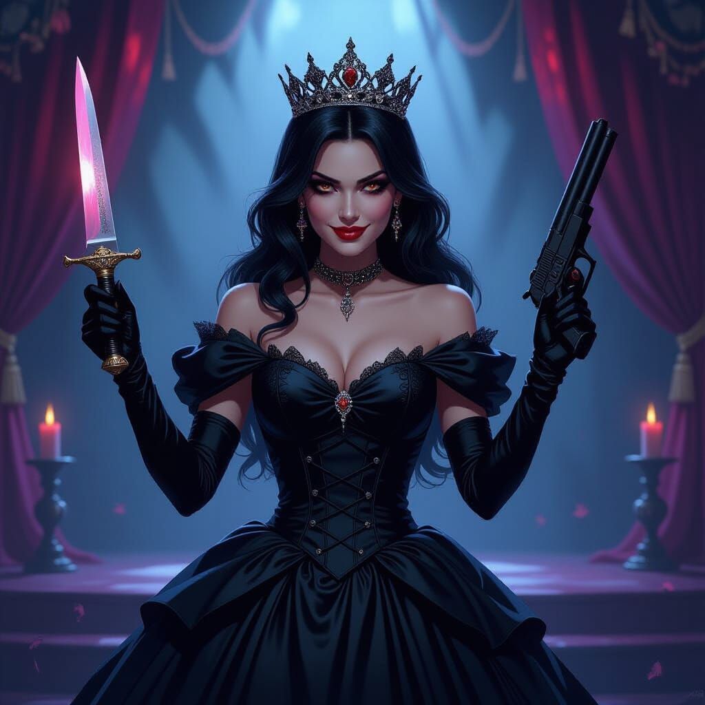 Evil Princess Prom Queen with Knife and Gun