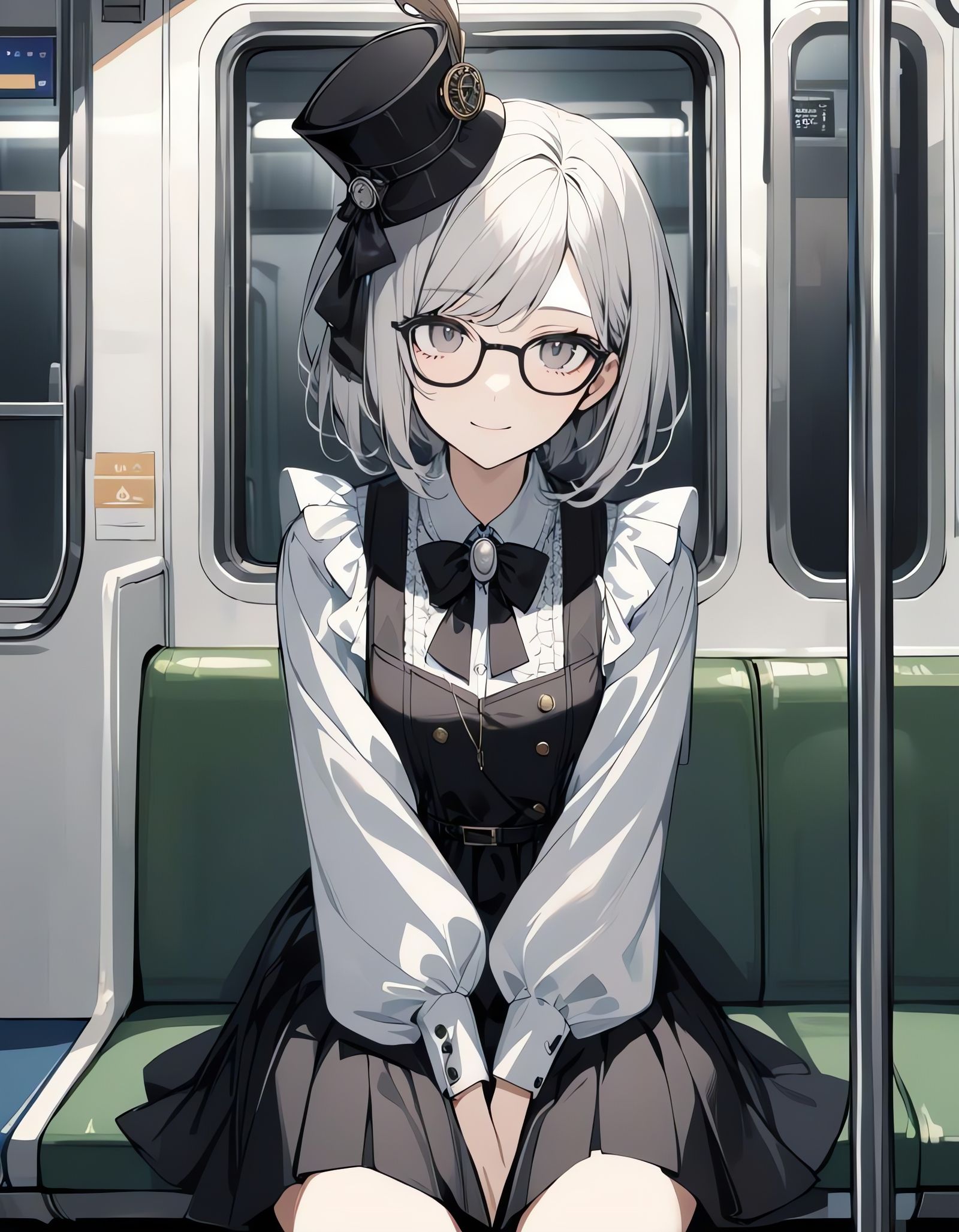 Girl with Clock Hat Inside Subway Train