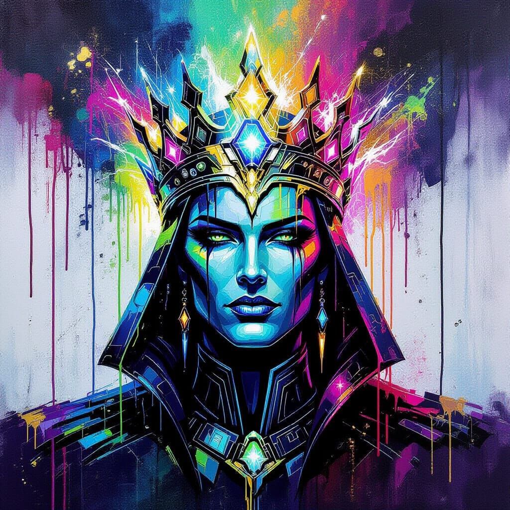 Sci-Fi Ruler with Pulsating Energy Crown in Acrylic Style