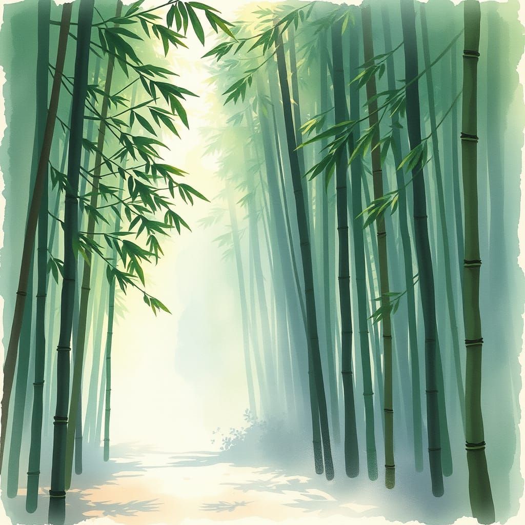 Misty Bamboo Forest in Watercolor Style