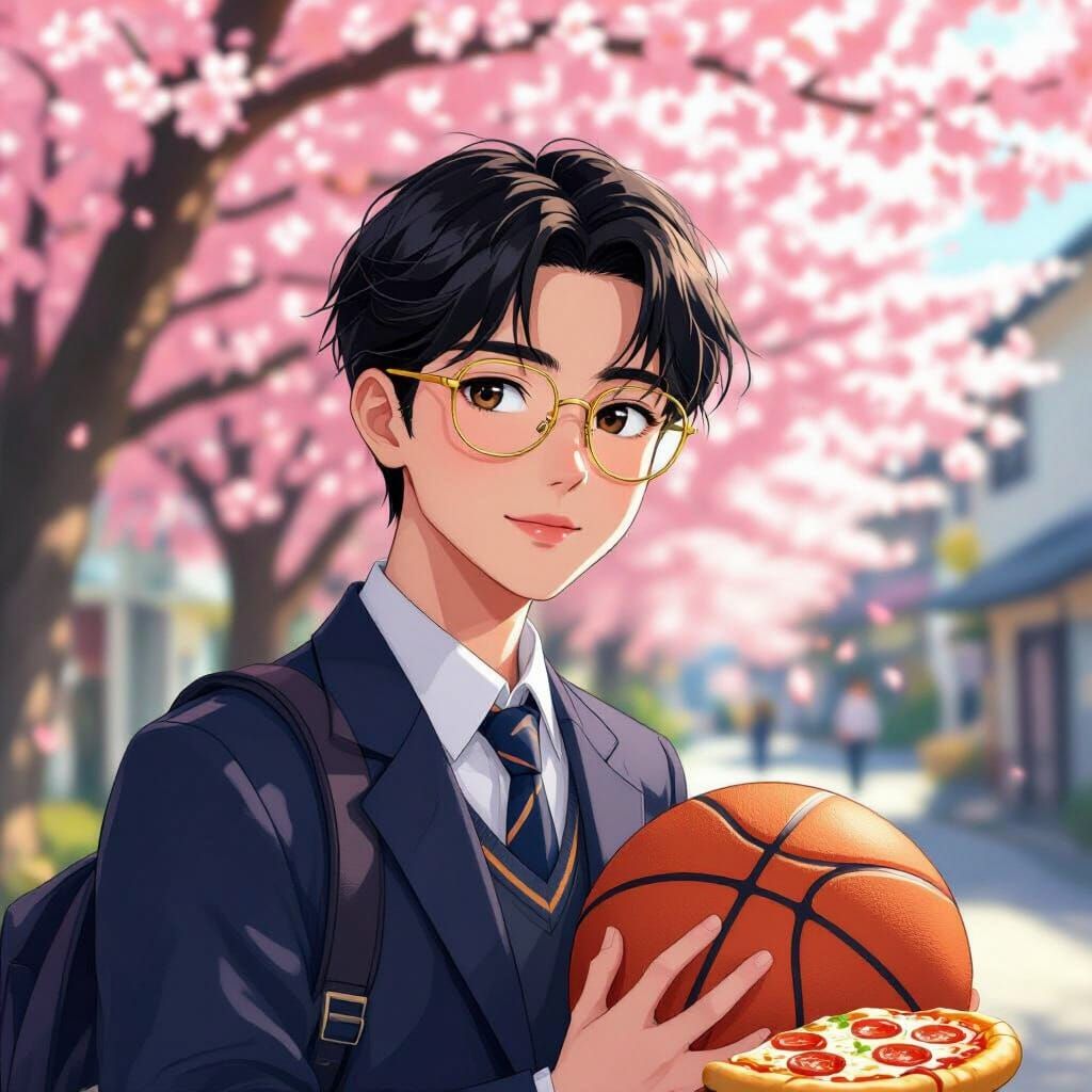 Teenager with Basketball in Japan, Digital Art