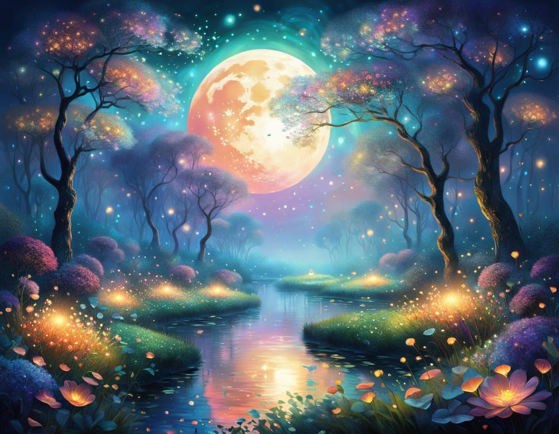 Fantasy Flowers Bloom in Ethereal Moonlight