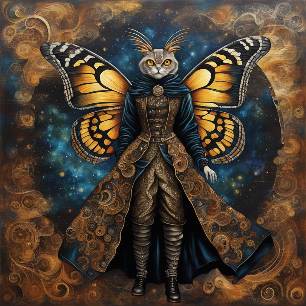 Abstract Expressionist Moth Empress in Steampunk Style