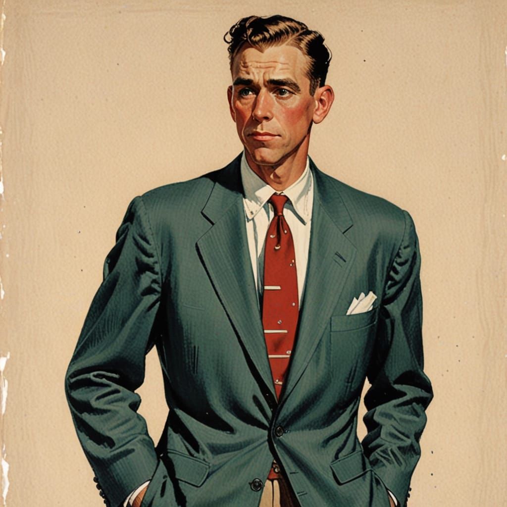 Man in 1950s Suit, Rockwell-esque Illustration