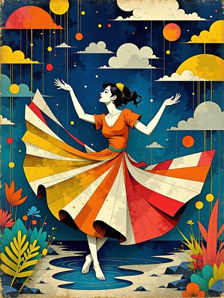 Surreal Mambo Dancer Lost in Vibrant Vortex of Stripes and T...