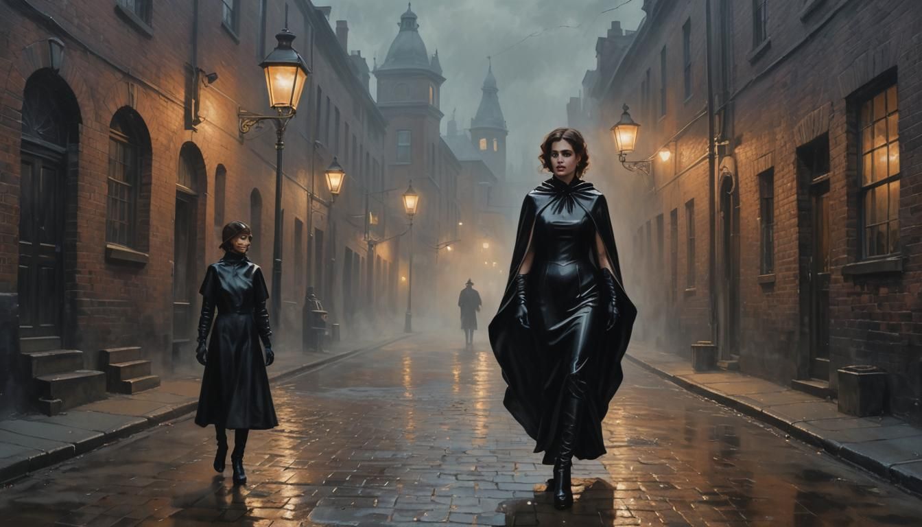 Victorian Lady in Latex: A Gaslamp Oil Painting