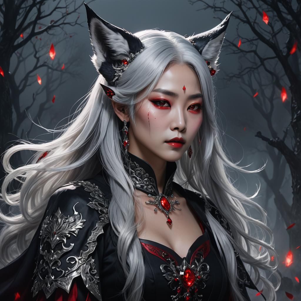 Korean Vampire Queen with Fox Ears in Gothic Style