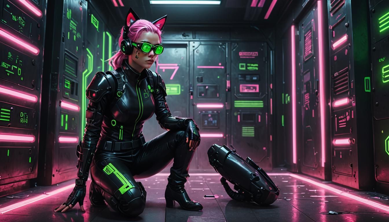 Cyberpunk Agent Infiltrates High-Tech Vault