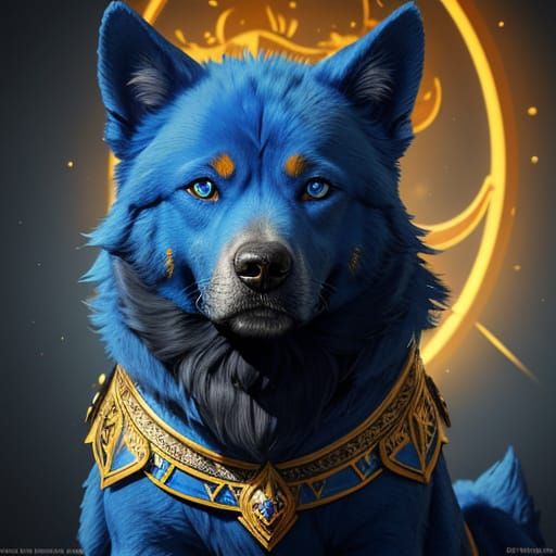 Bluey Dog Portrait in Golden Light, Fantasy Art
