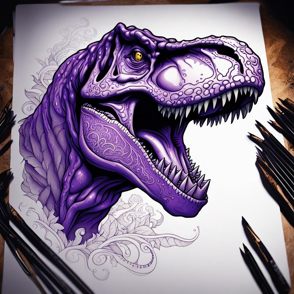 T-Rex Tattoo Stencil in Dark Fantasy Style