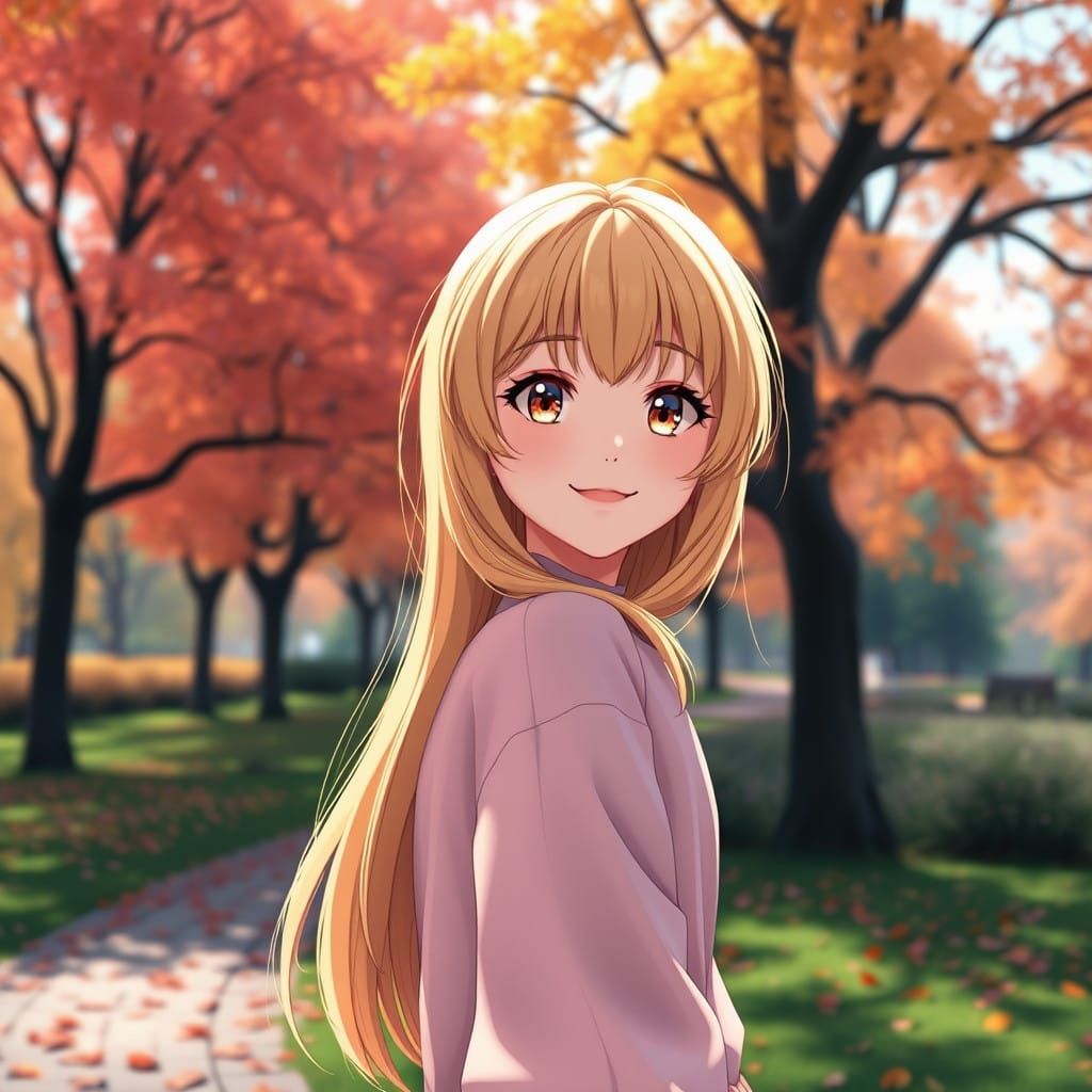 Serene Girl Looks Over Shoulder in Autumn Park