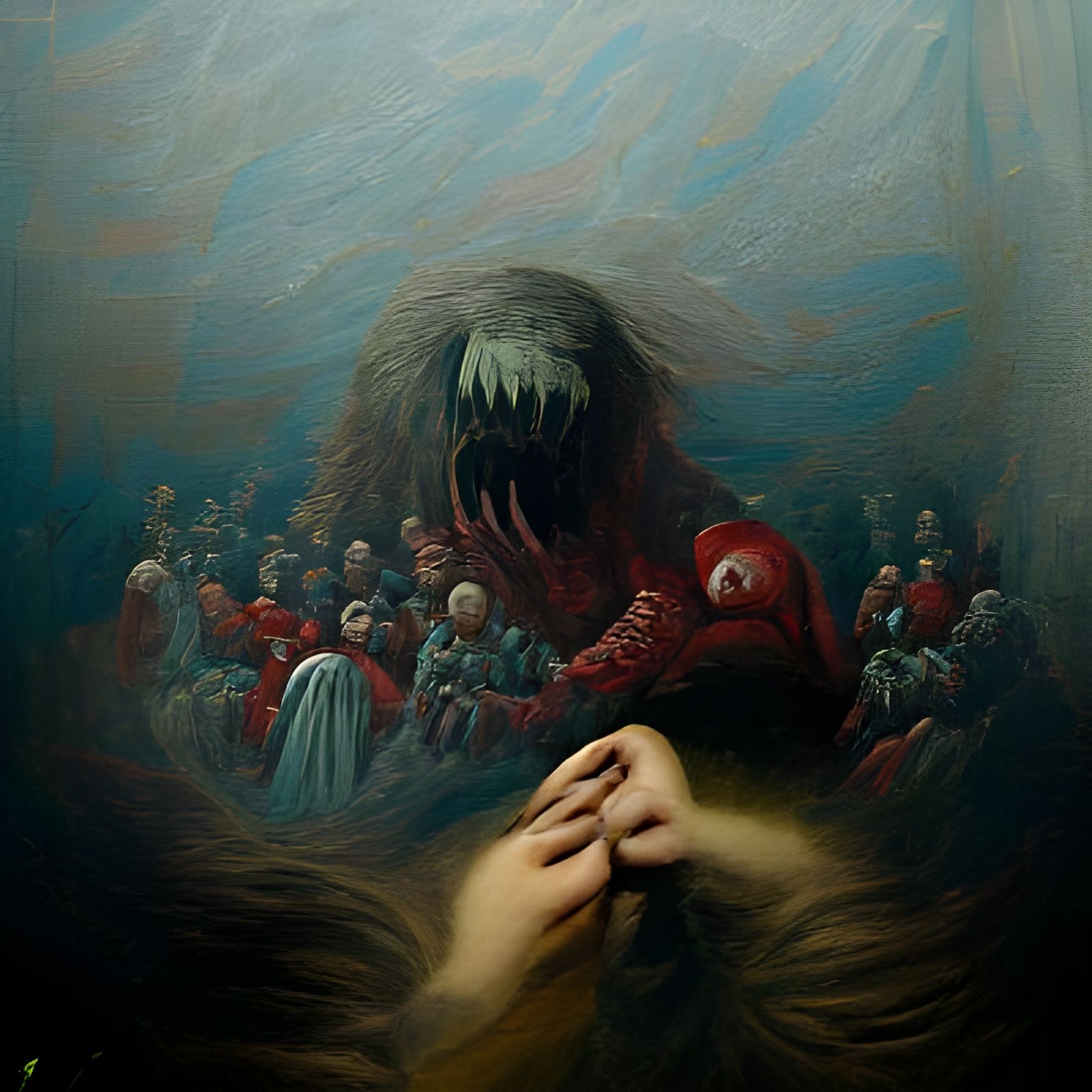 Horrific Depiction of Fear in Detailed Painting Style