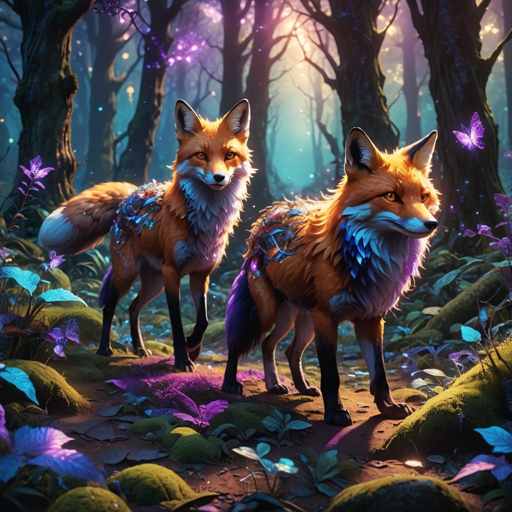 Ethereal Spirit Fox in Enchanted Forest Concept Art