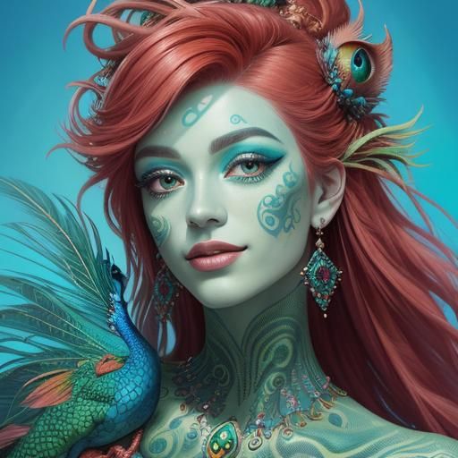 Dragon Woman Portrait in Abstract Expressionism