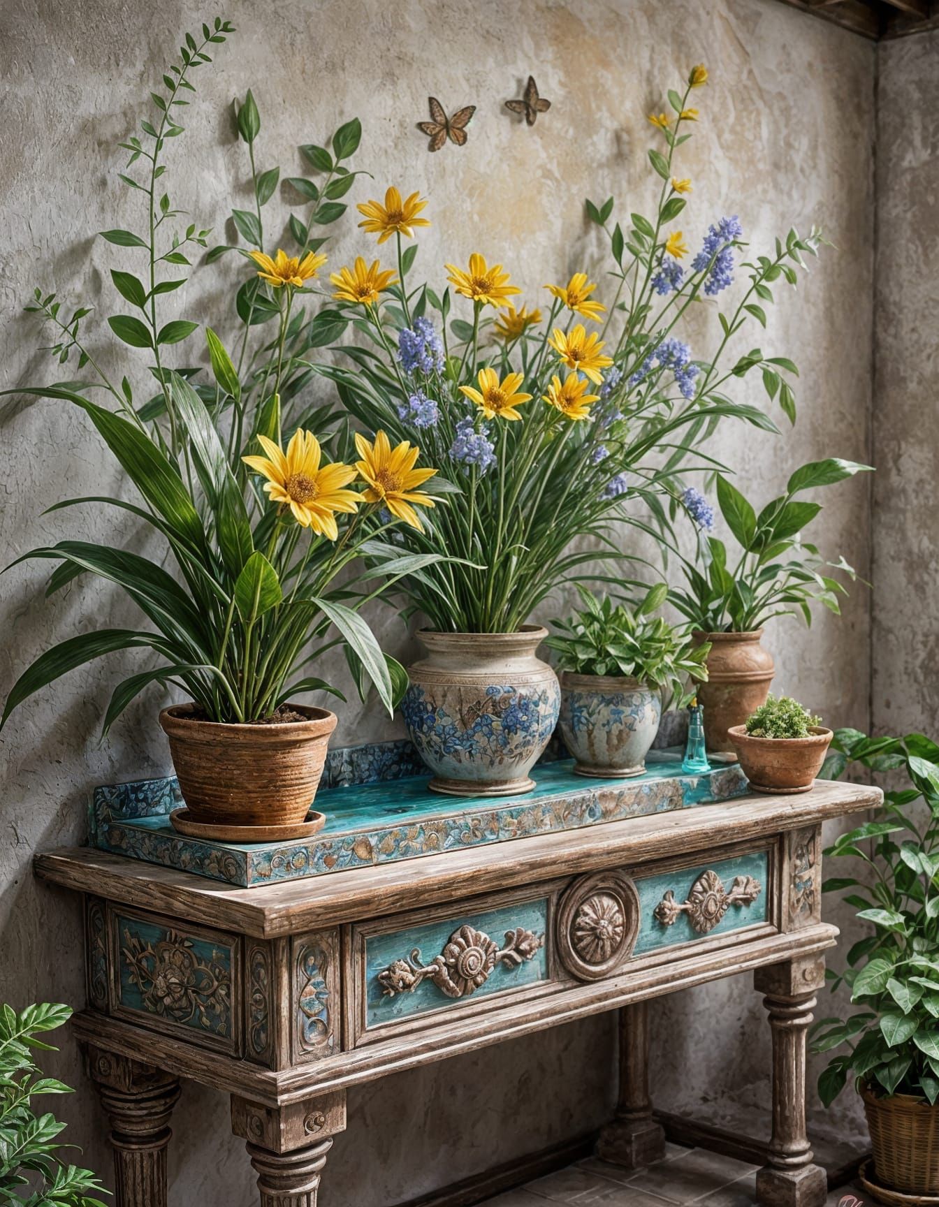 Intricate House Surrounded by Flowers and Water